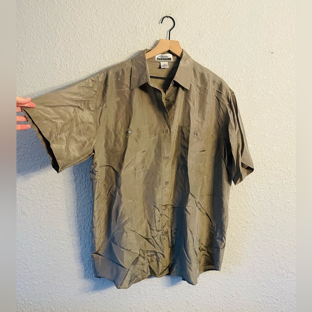 Vintage Marnie West Silk Khaki Green Button Up Shirt